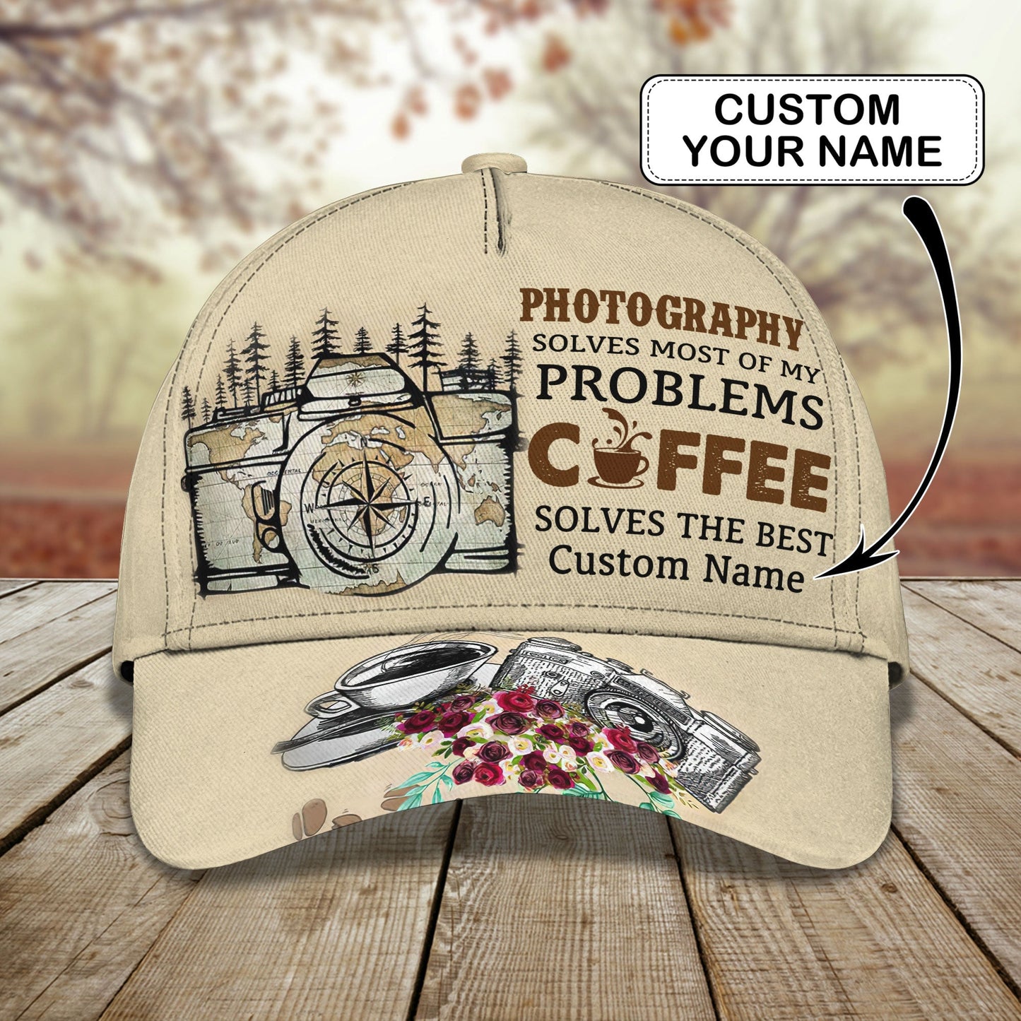 3D Classic Cap Photo And Coffee Personalized Name Cap Lasfour CA1380