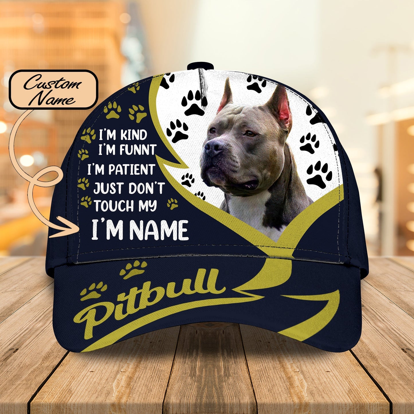 3D Classic Cap Pitbull 3 Personalized Name Cap Lasfour CA1150