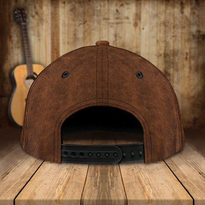 Baseball Guitar Cap Hat For Travel Summer, Guitar Cap Leather Brown Pattern, Best Gift To Guitarist CA2920