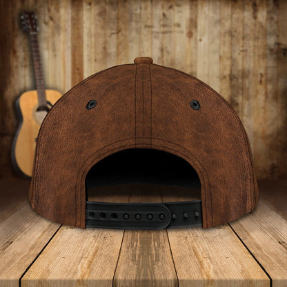 Baseball Guitar Cap Hat For Travel Summer, Guitar Cap Leather Brown Pattern, Best Gift To Guitarist CO0430
