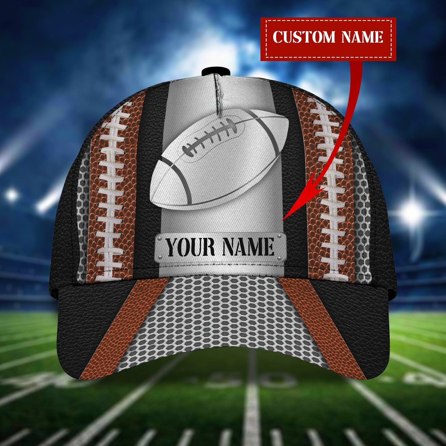 3D Classic Cap Rugby Ball Personalized Name Cap Lasfour CA0511