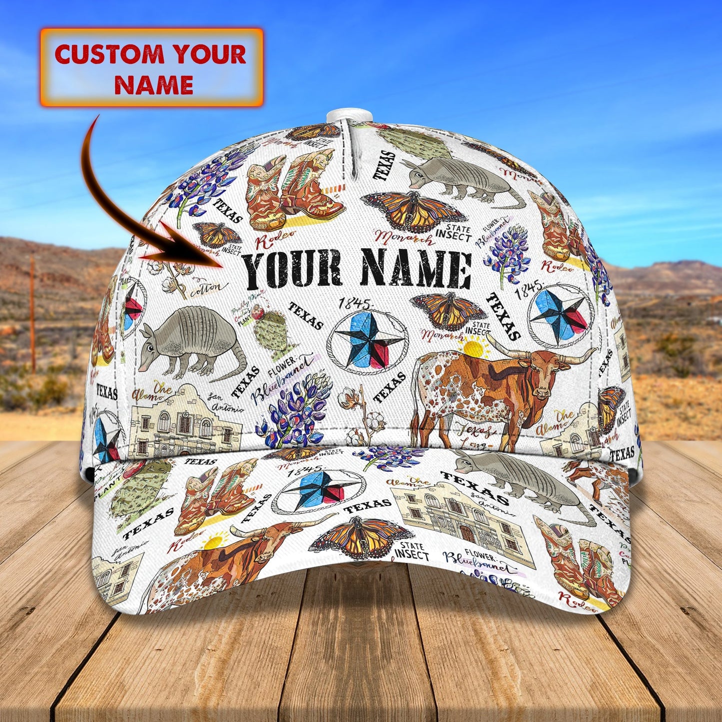 3D Classic Cap Texas Animal Personalized Name Cap Lasfour CA1473
