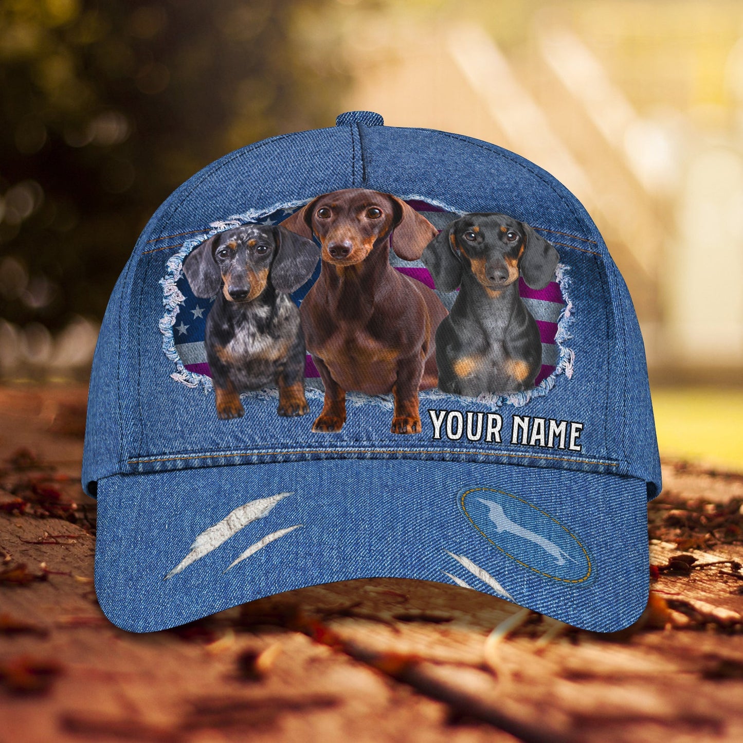 3D Classic Cap Dachshund Jean Personalized Name Cap Lasfour CA0859