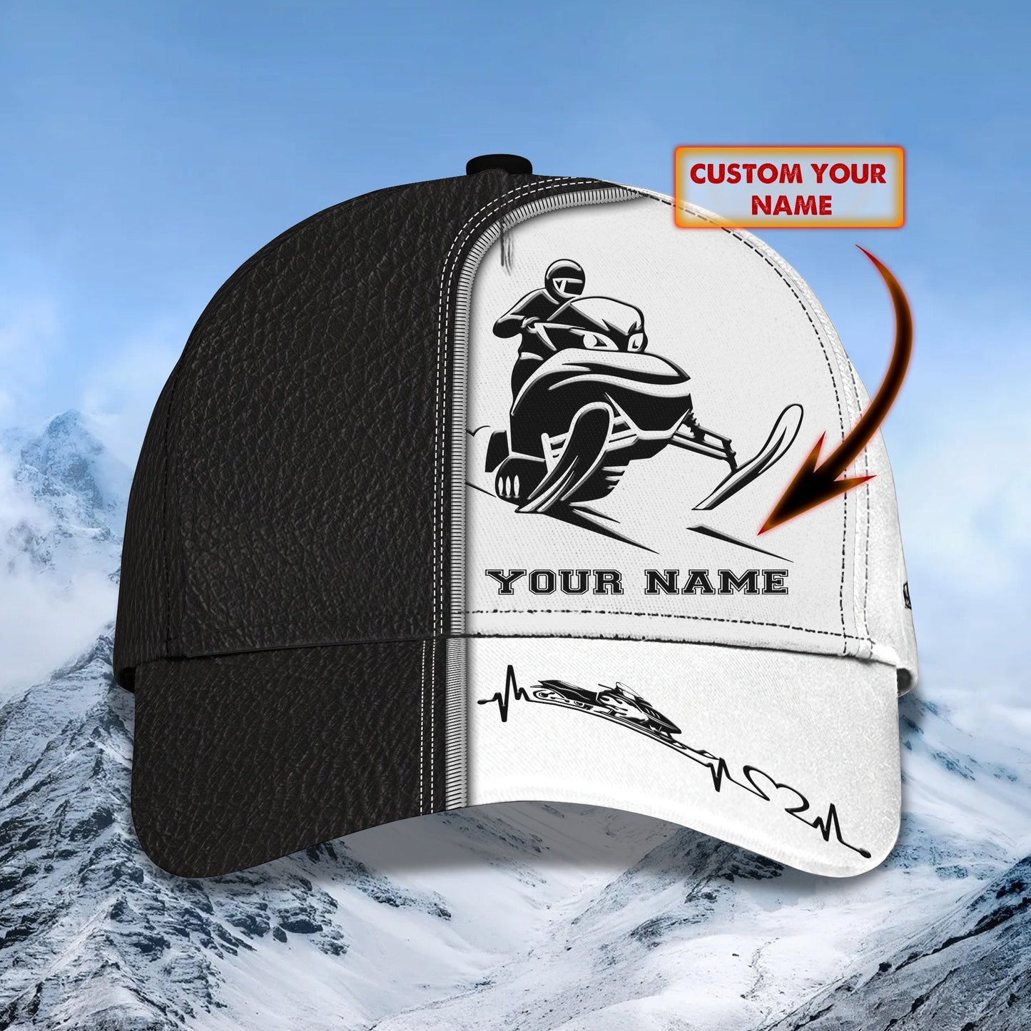 3D Classic Cap Snowmobile Personalized Name Cap Lasfour CA1906