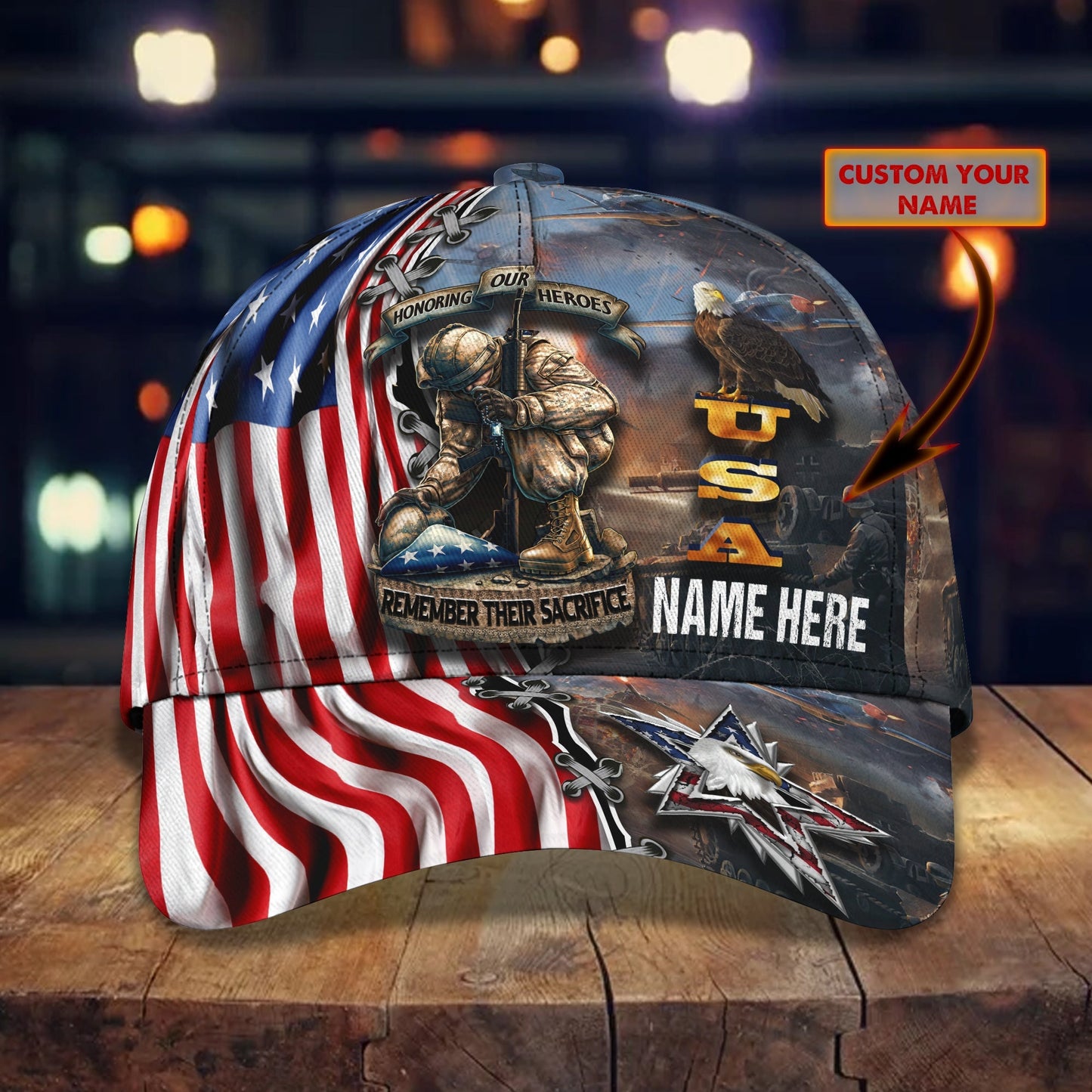 3D Classic Cap Our Heroes Personalized Name Cap Lasfour CA2290