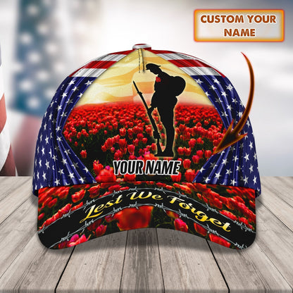 3D Classic Cap Lest We Forget Personalized Name Cap 435 Lasfour CA2044