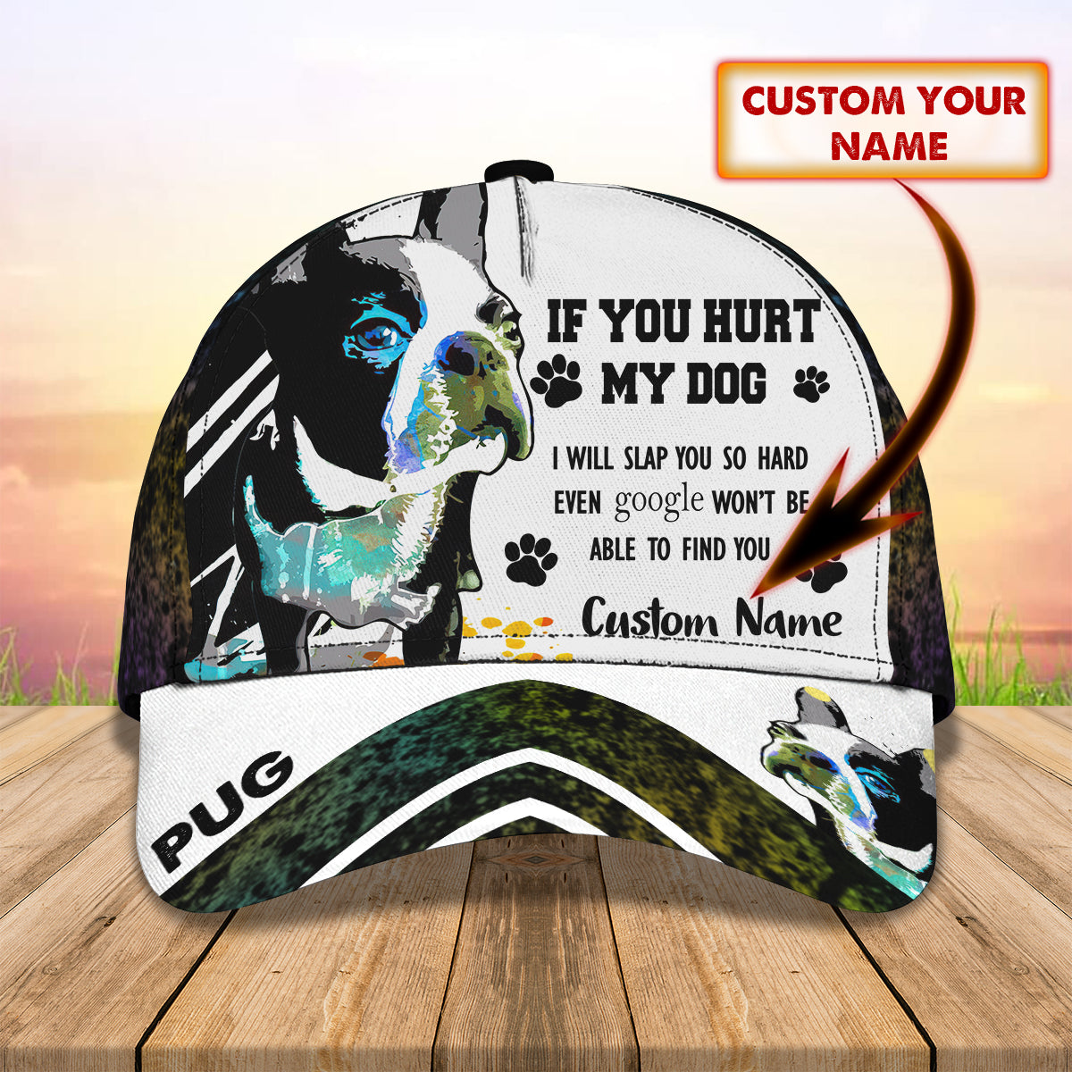 3D Classic Cap My Dog 2 Pug Personalized Name Cap 161 Lasfour CA1246