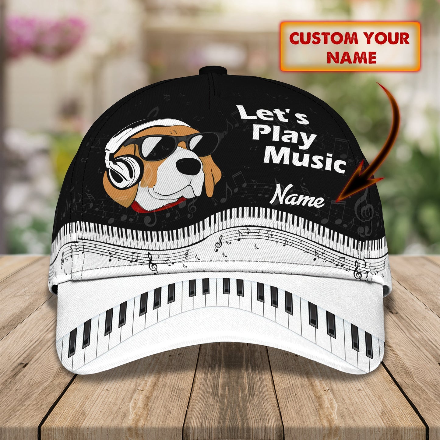 3D Classic Cap Beagle Piano Personalized Name Cap Lasfour CA1259