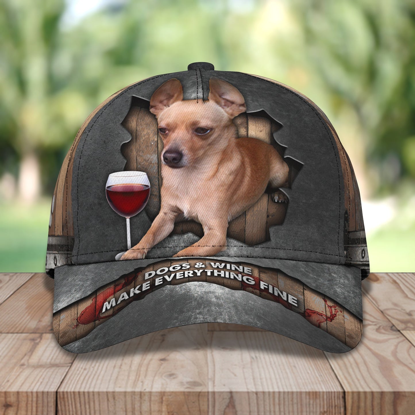 3D Classic Cap Dog Wine Personalized Name Cap CA2158
