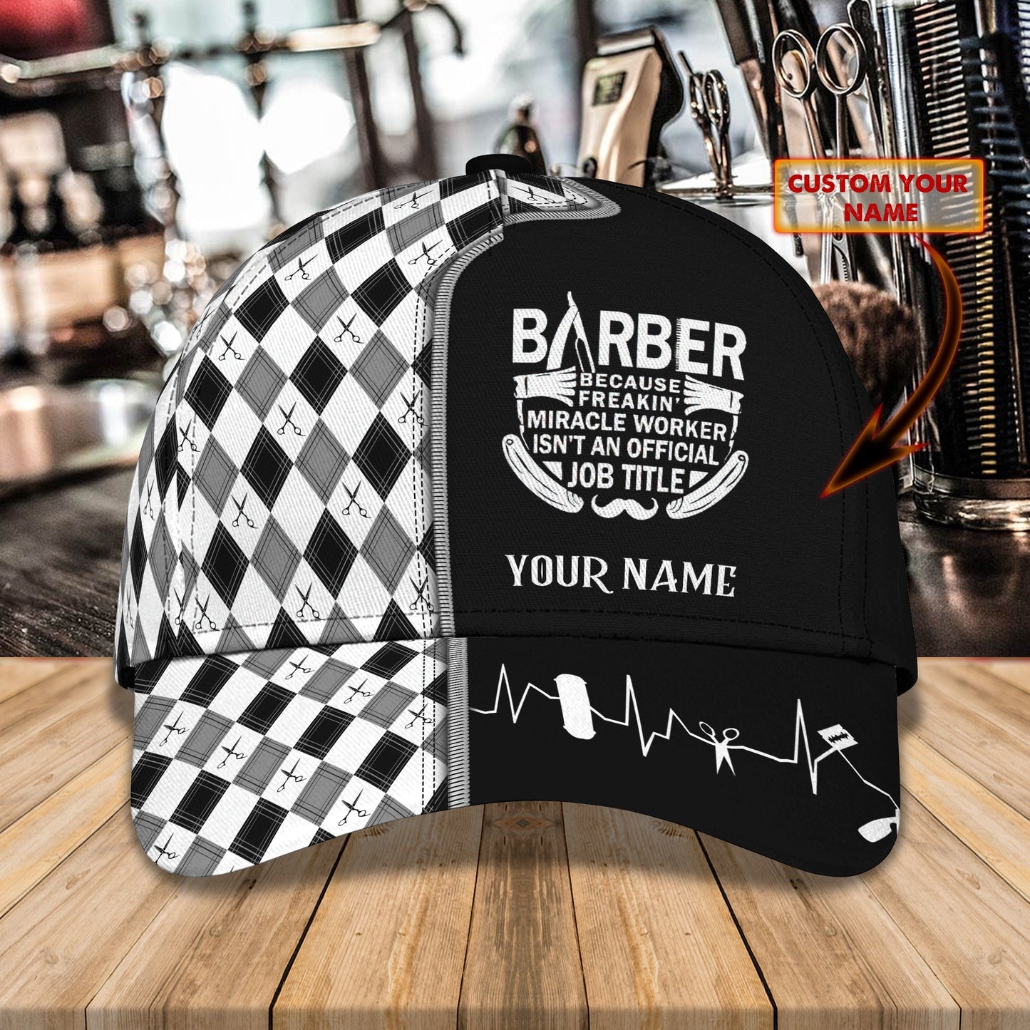 3D Classic Cap Barber Personalized Name Cap 63 Lasfour CA2213