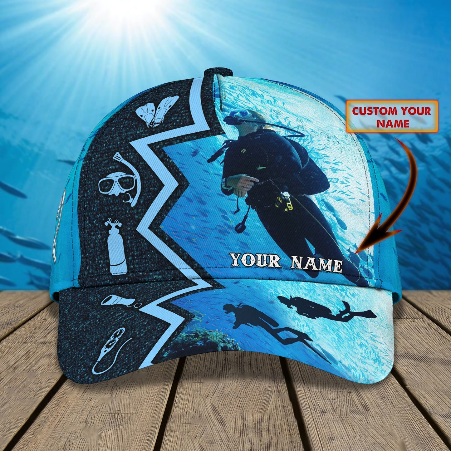 3D Classic Cap Scuba Diving Personalized Name Cap Lasfour CA2489