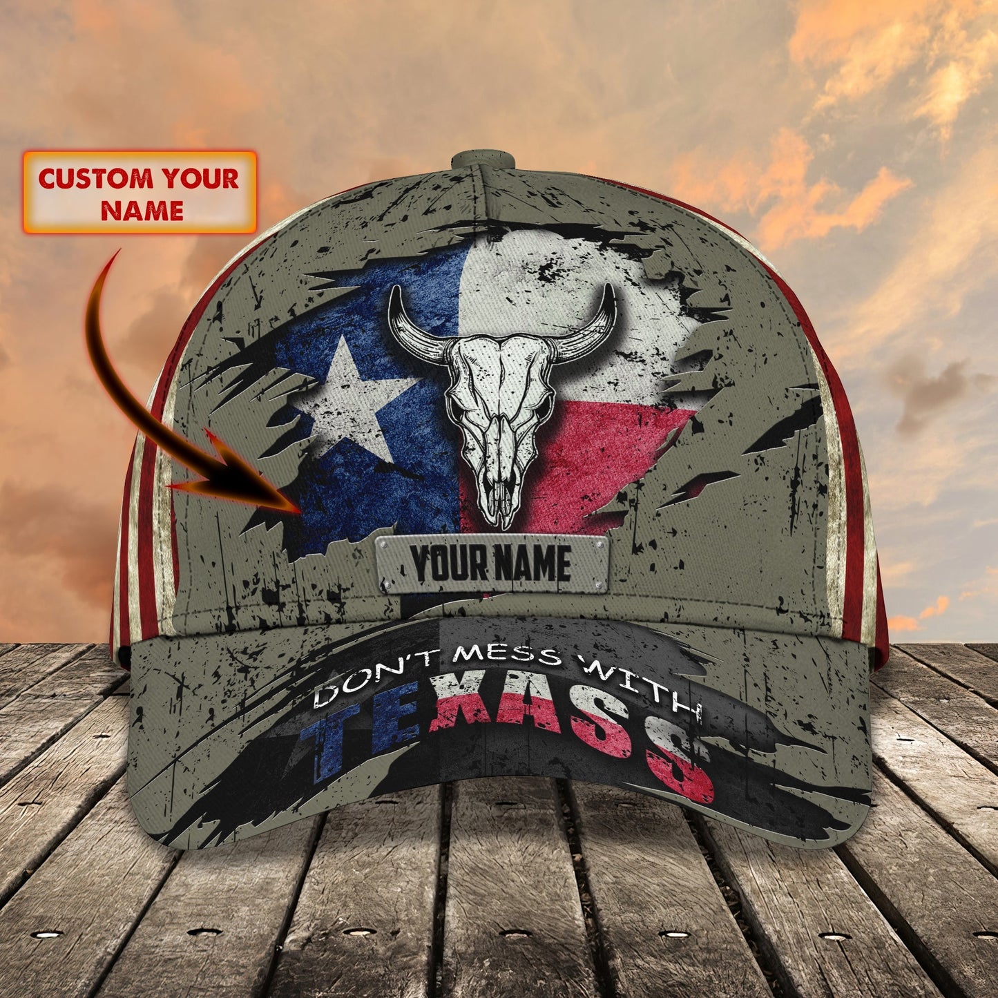 3D Classic Cap Texas Personalized Name Cap 620 Lasfour CA1795