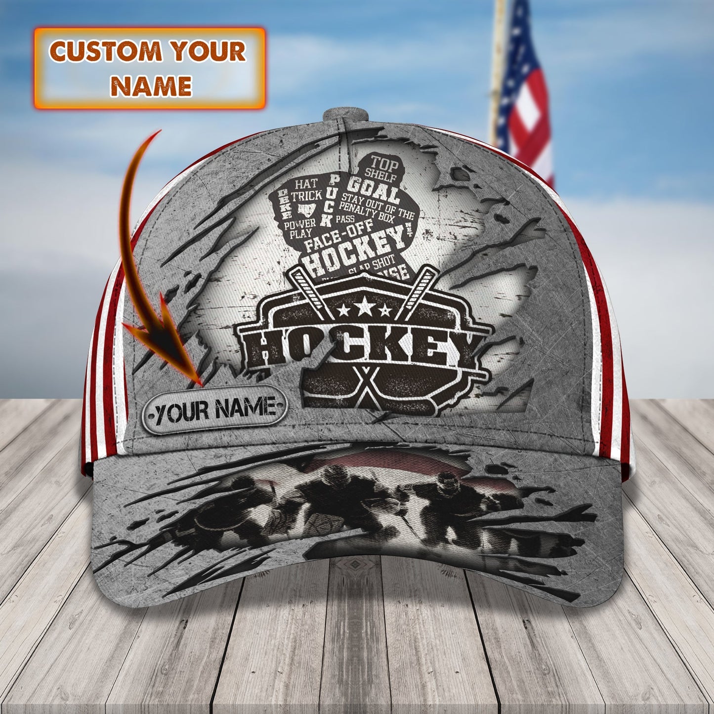 3D Classic Cap The Hockey Game 2Personalized Name Cap Lasfour CA1778