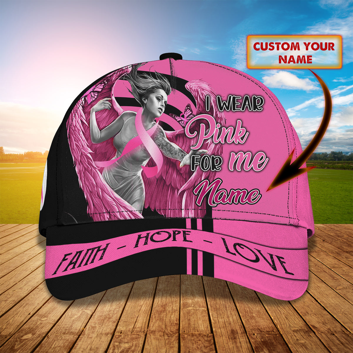 3D Classic Cap I Wear Pink For Me Personalized Name Cap Lasfour CA1602