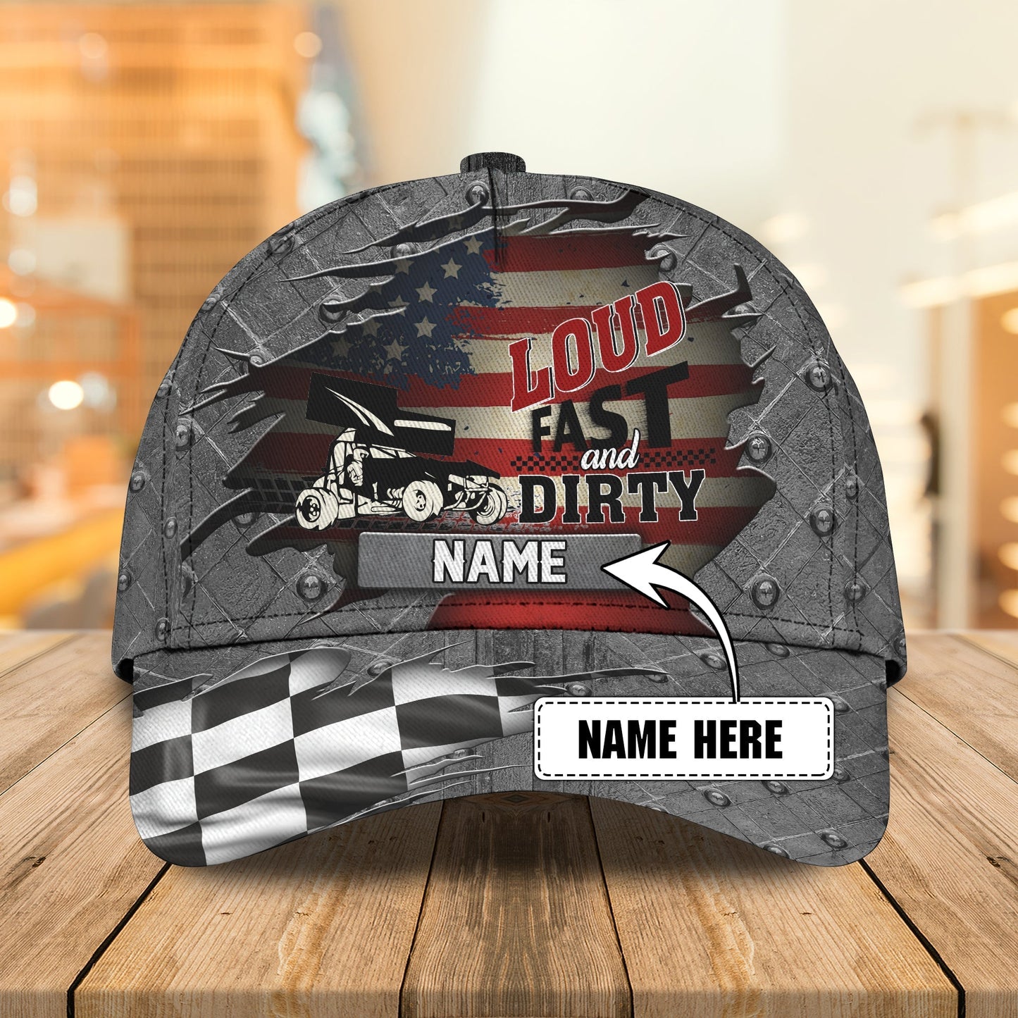 3D Classic Cap America Dirty Track Racing Personalized Name Cap Lasfour CA2118