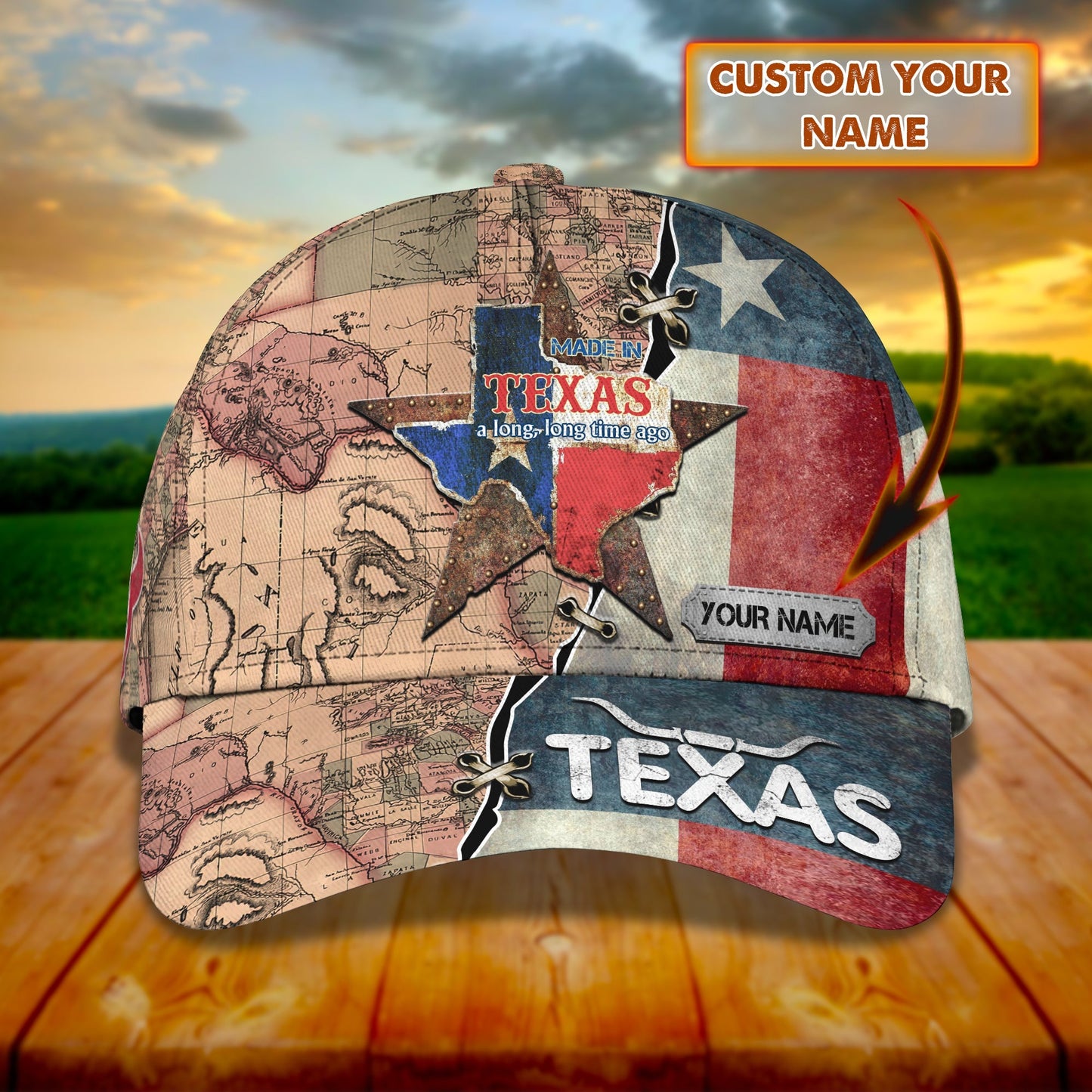3D Classic Cap Texas 2 Personalized Name Cap Lasfour CA1519