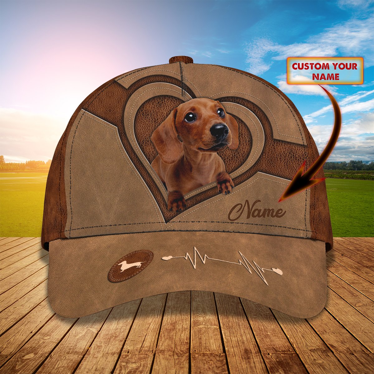 3D Classic Cap Dachshund Personalized Name Cap nama6 Lasfour CA2001