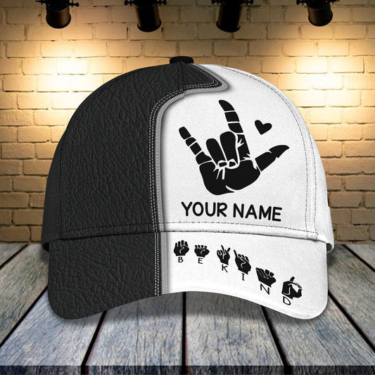 3D Classic Cap Sign Language Personalized Name Cap 01 Lasfour CA1243