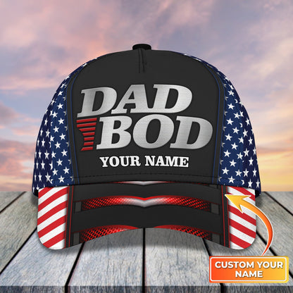 3D Classic Cap Dad Bod American Flag Personalized Name Cap Lasfour CA2150