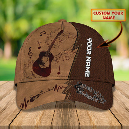 Baseball Guitar Cap Hat For Travel Summer, Guitar Cap Leather Brown Pattern, Best Gift To Guitarist CA2920