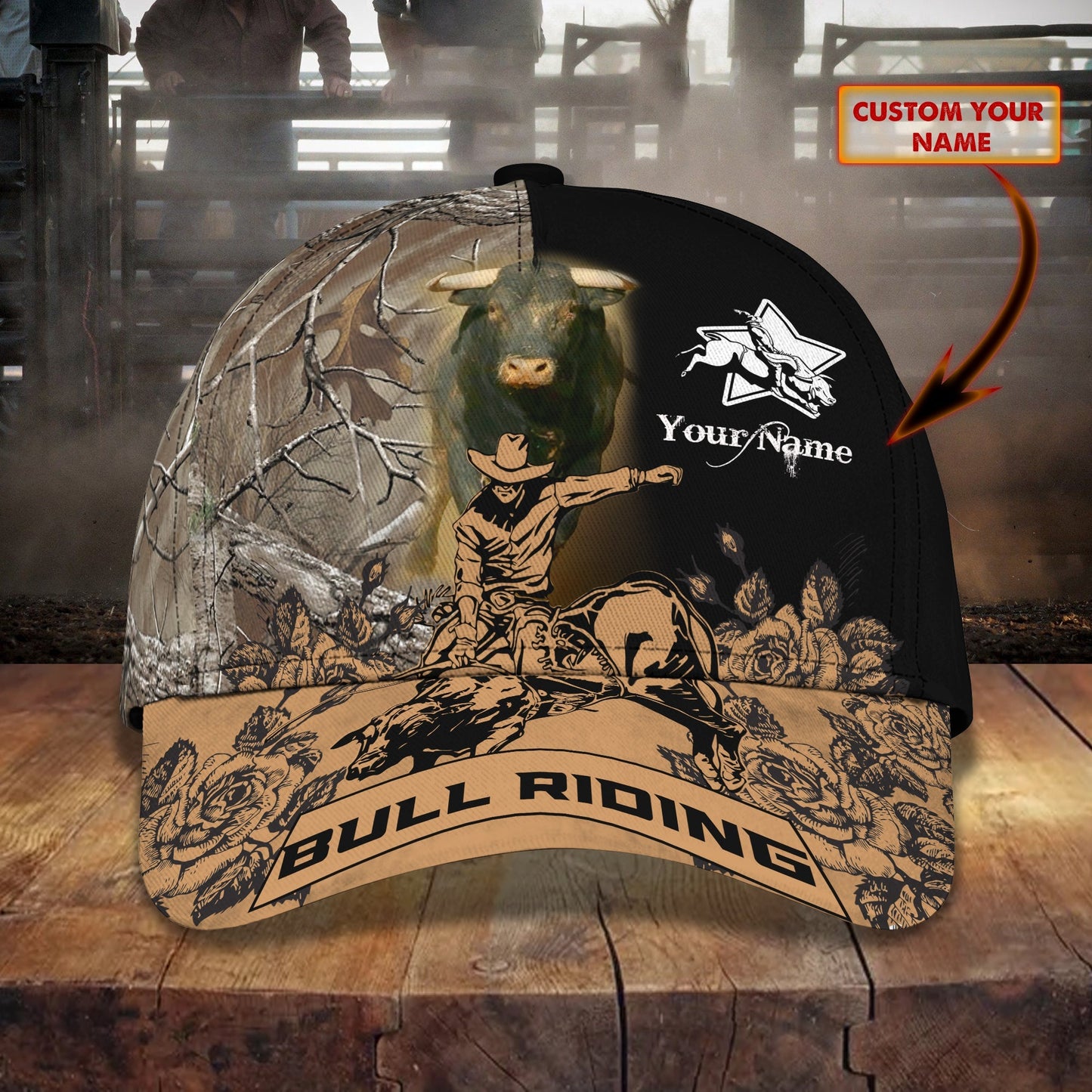 3D Classic Cap Bull Riding Cnd Personalized Name Cap Lasfour CA1356