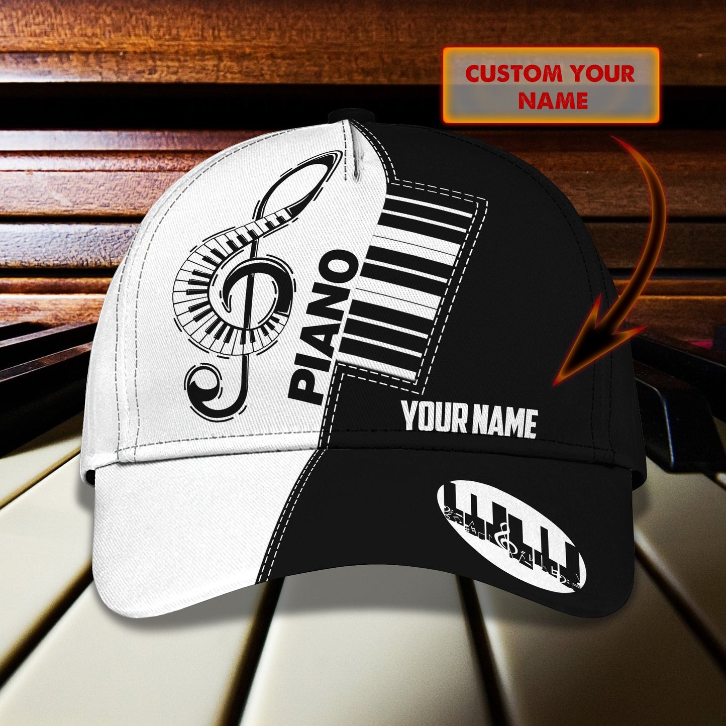 3D Classic Cap Piano Personalized Name Cap 42 Lasfour CA1082