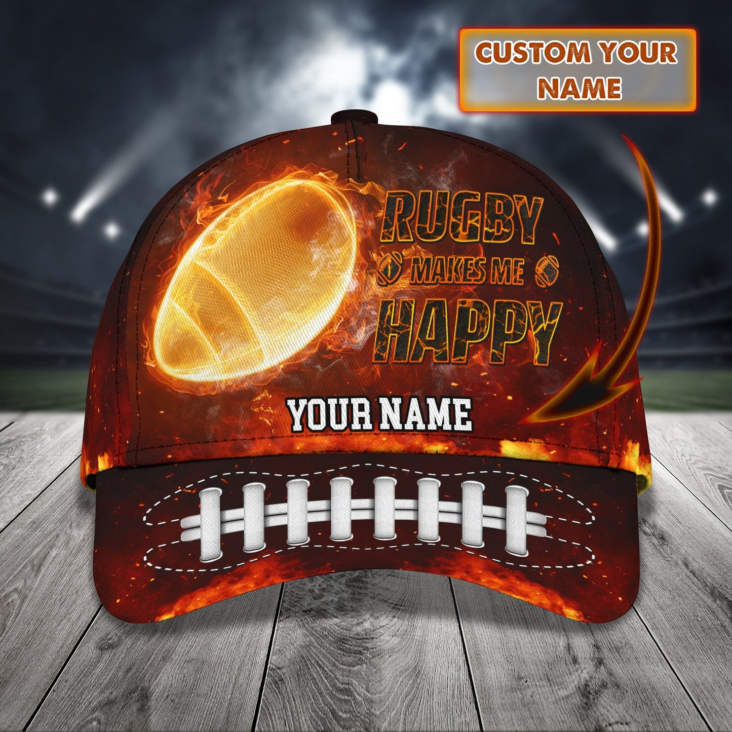 3D Classic Cap Rugby Make Me Happy Personalized Name Cap Lasfour CA1720