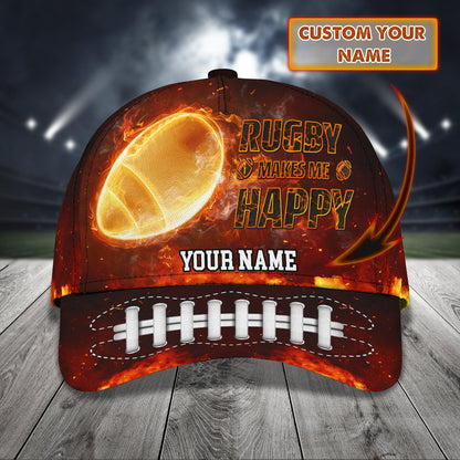 3D Classic Cap Rugby Make Me Happy Personalized Name Cap Lasfour CA1720