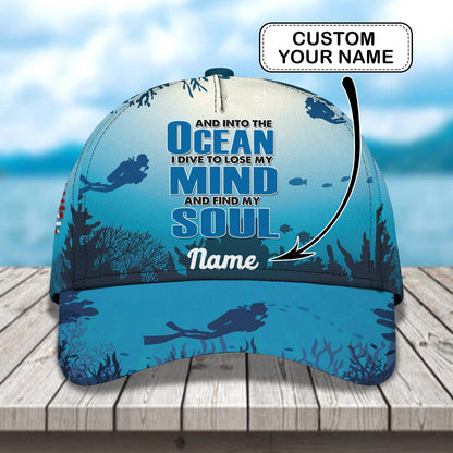 3D Classic Cap Into The Ocean Personalized Name Cap Lasfour CA0889
