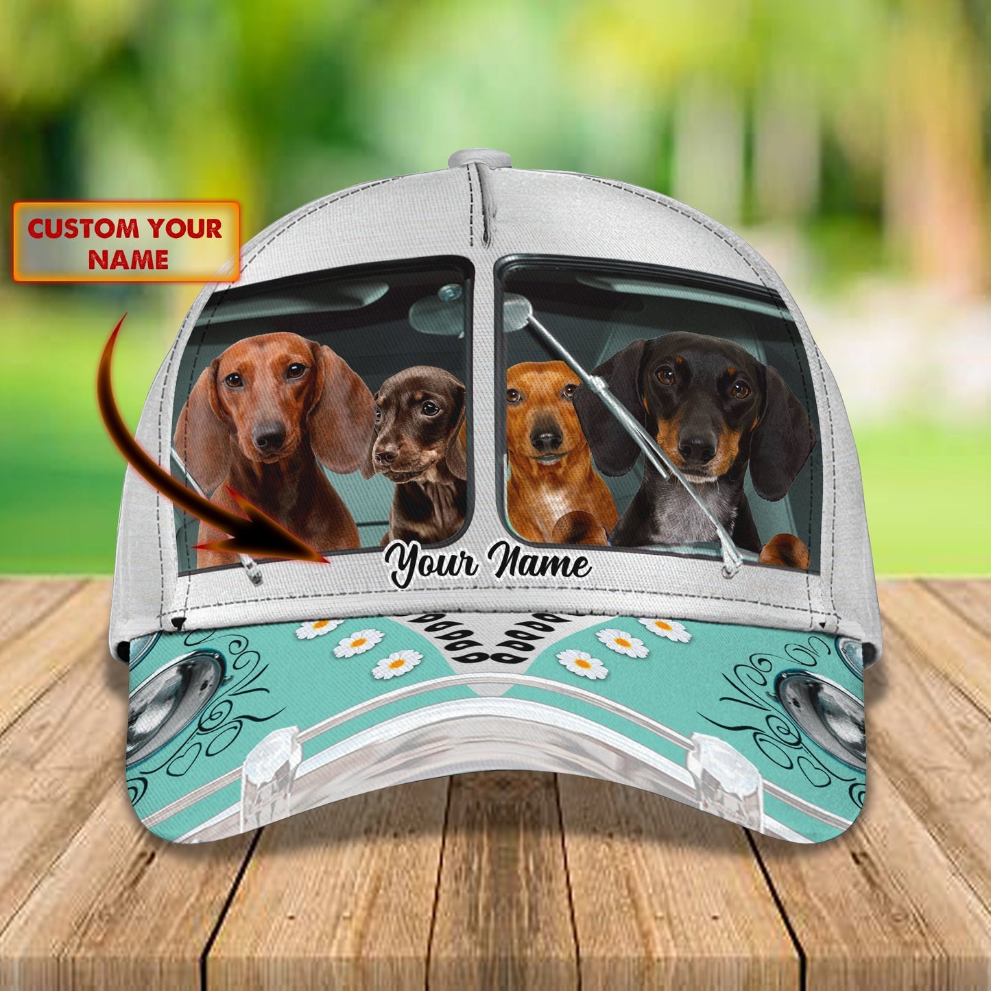 3D Classic Cap Dachshund Personalized Name Cap 01 Lasfour CA2222