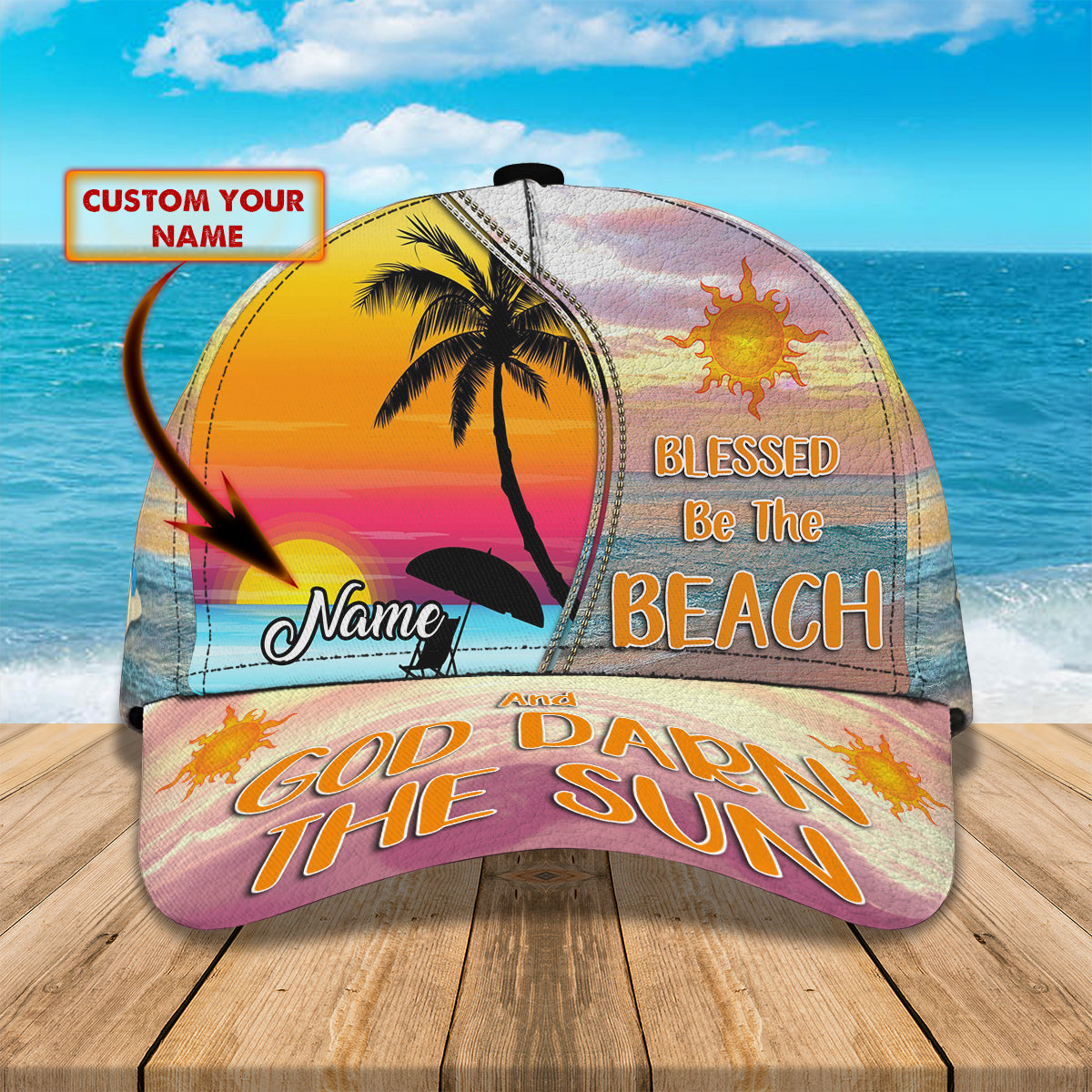 3D Classic Cap Blessed Be The Beach Ta Personalized Name Cap Lasfour CA1598