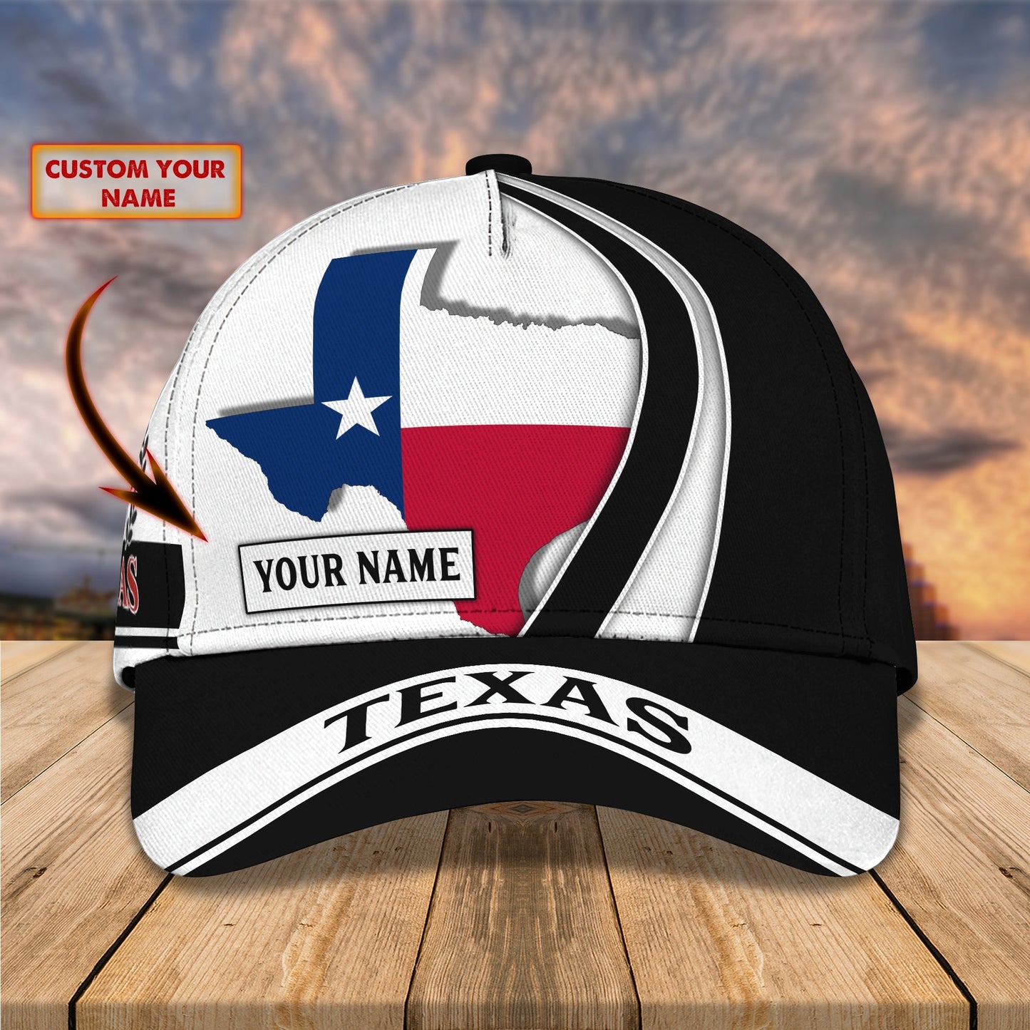 3D Classic Cap Texas Flag 1 Personalized Name Cap Lasfour CA2100