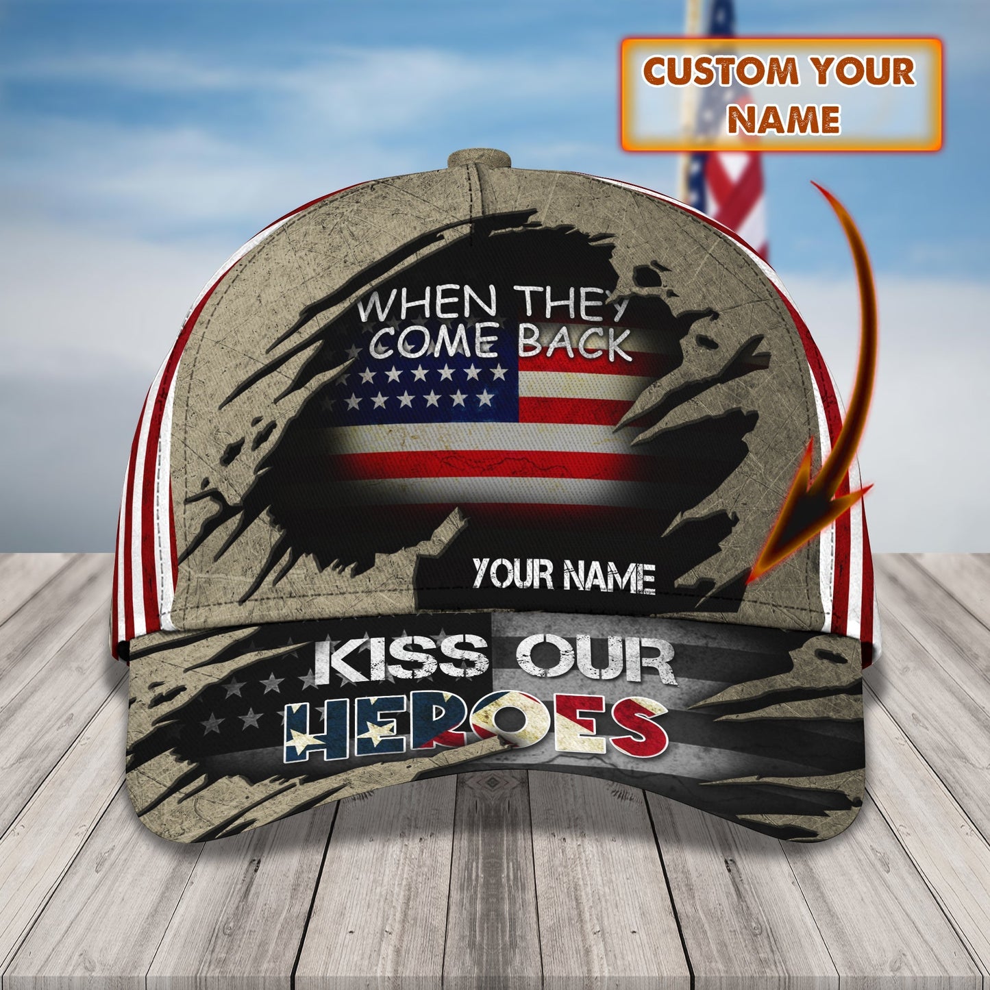 3D Classic Cap Kiss Our Heroes Personalize Name Cap Nama224 Lasfour CA1276