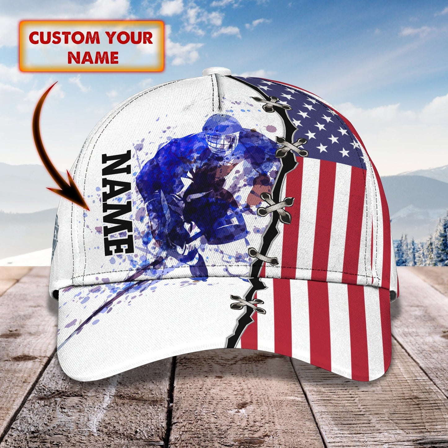 3D Classic Cap In A Hockey Gamepersonalized Name Cap Lasfour CA1749