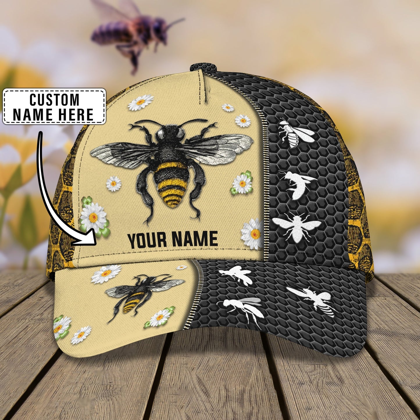 3D Classic Cap Bee 01 Personalized Name Cap Lasfour CA1385