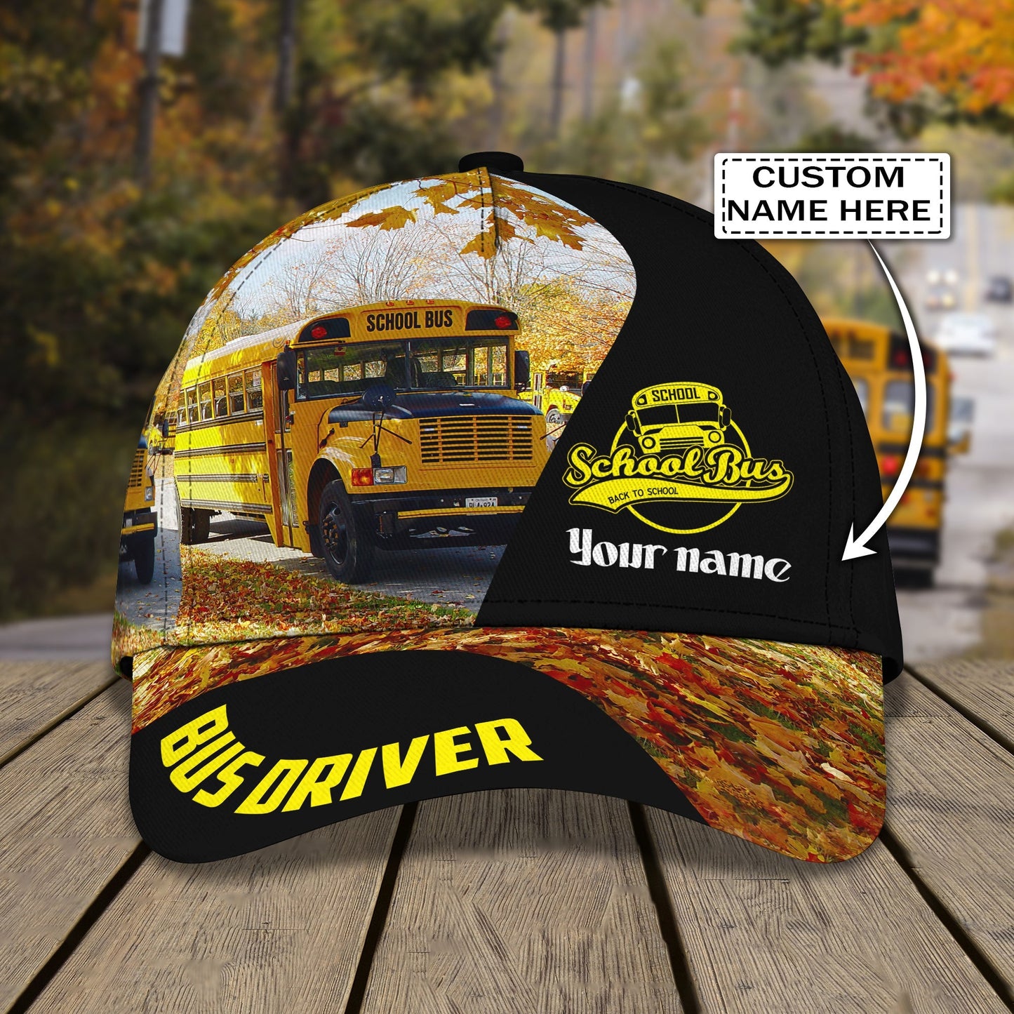 3D Classic Cap School Bus 9 Personalized Name Cap Lasfour CA1523