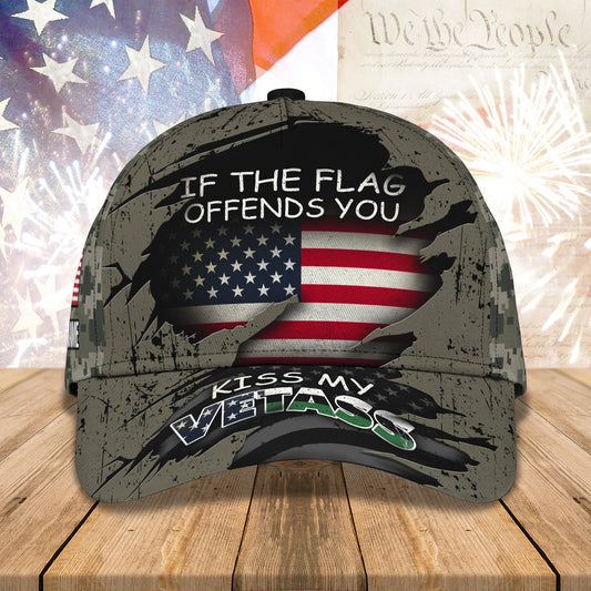 3D Classic Cap If The Flag Offends You, Kiss My Vetass Personalized Name Cap 50 Lasfour CA1258
