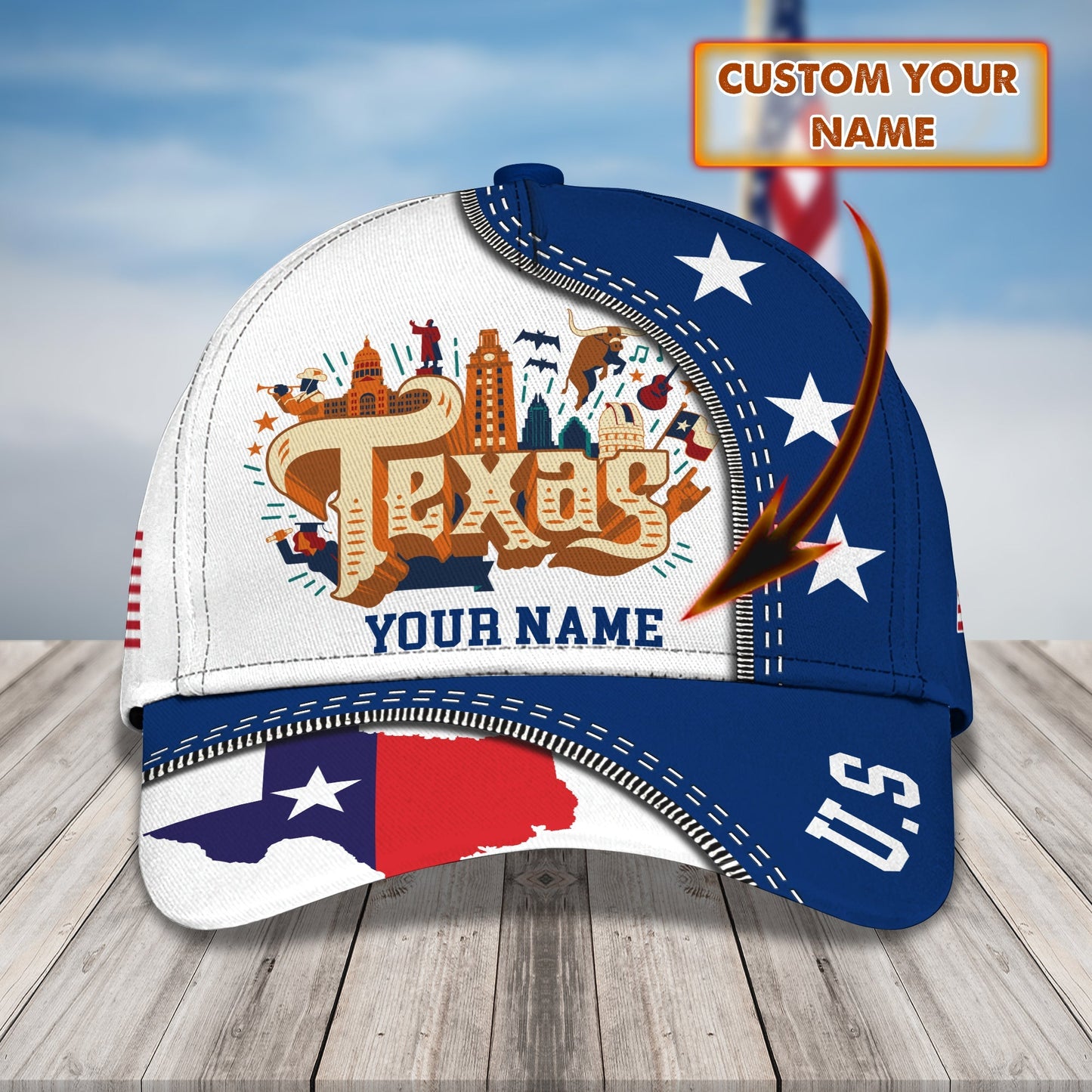 3D Classic Cap Texas World Personalized Name Cap Lasfour CA1472