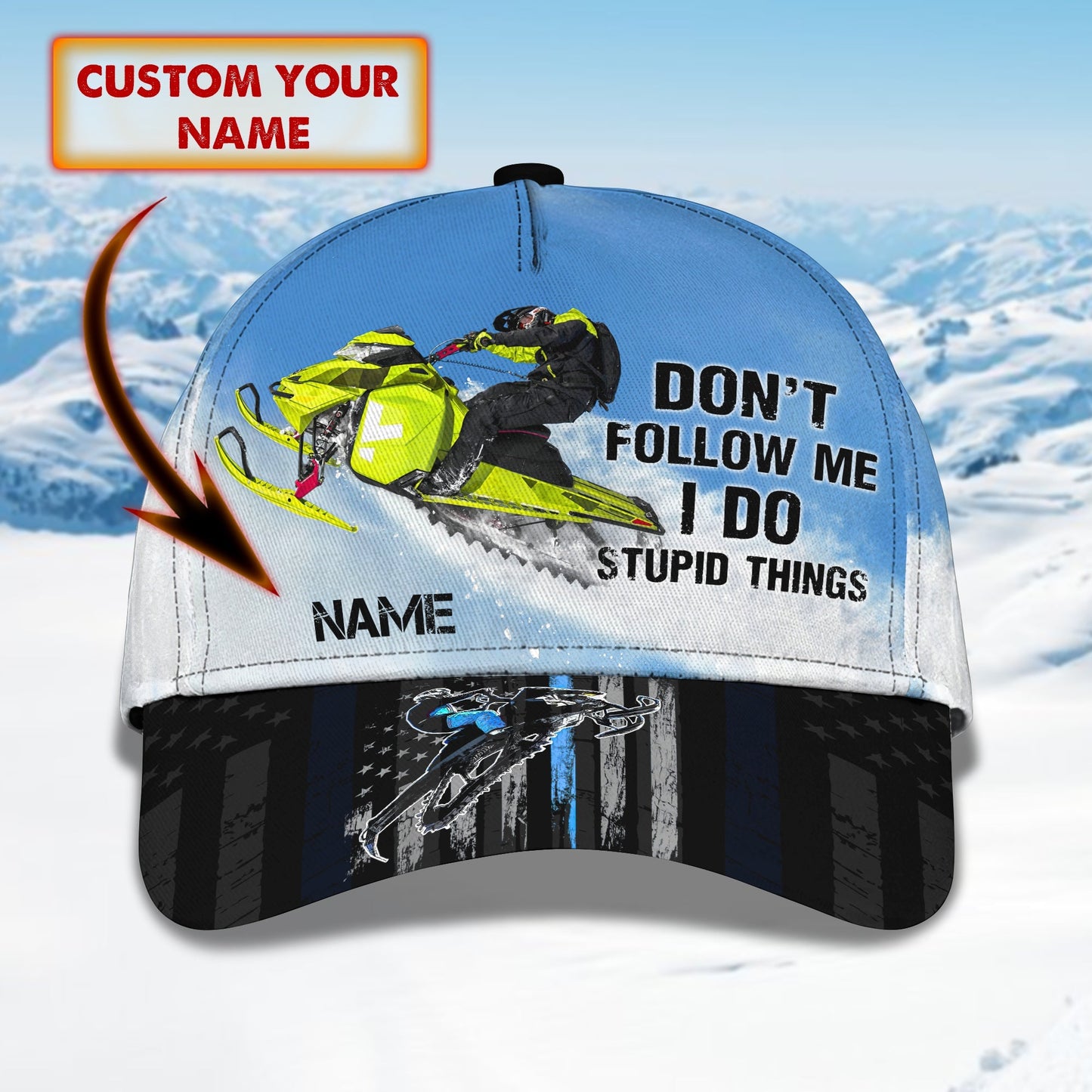 3D Classic Cap Skiing 3 Personalized Name Cap 77 Lasfour CA1211