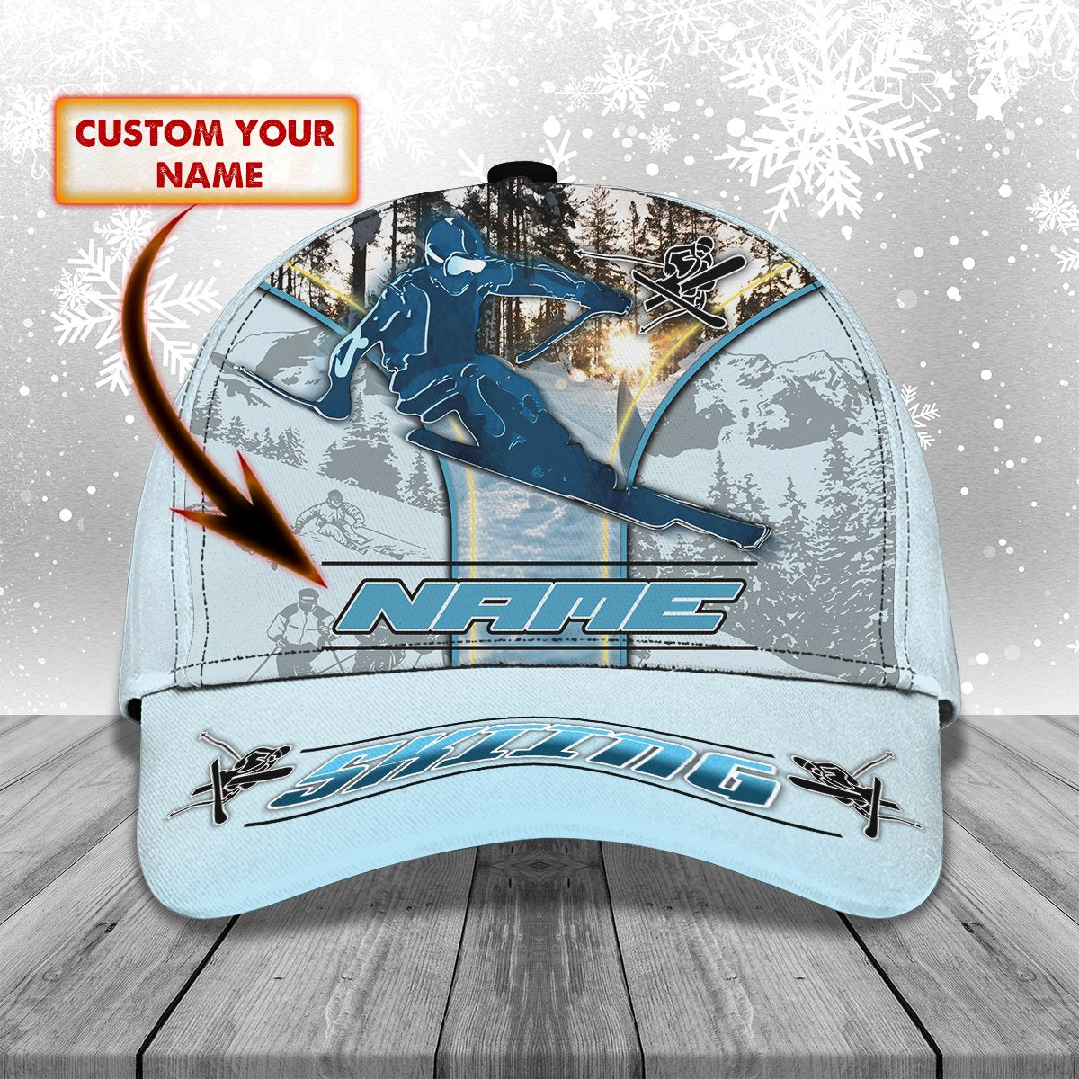 3D Classic Cap Skiing Personalized Name Cap 73 Lasfour CA1985