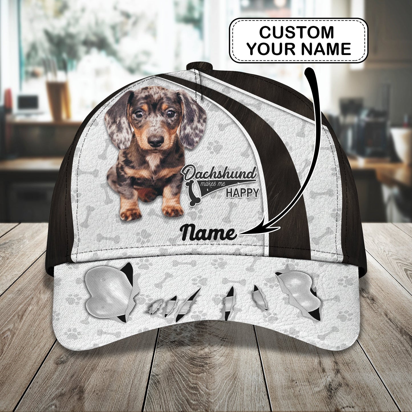 3D Classic Cap Dachshund 02 Personalize Name Cap Lasfour CA1448