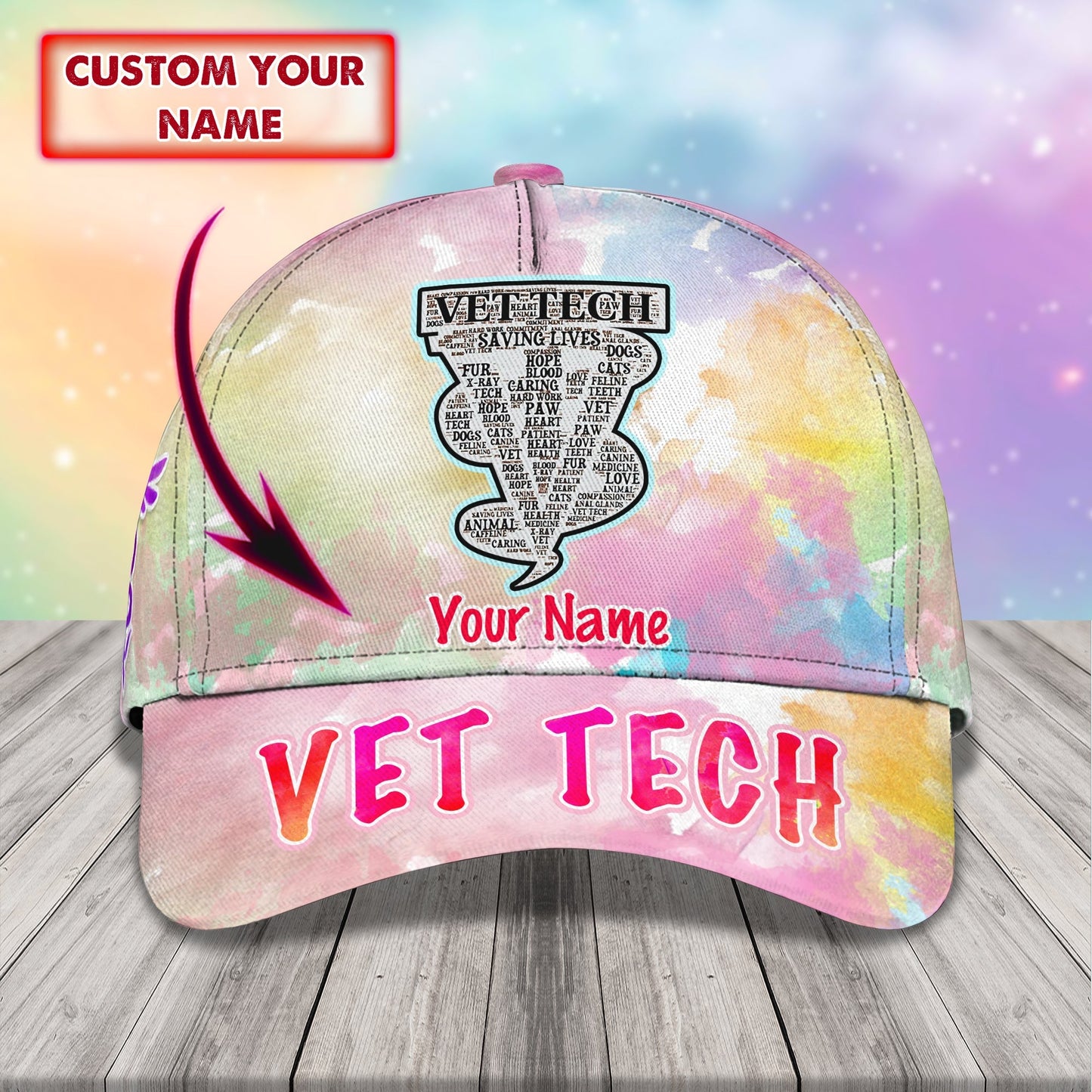 3D Classic Cap Vet Tech 4Personalized Name Cap 058 Lasfour CA1260