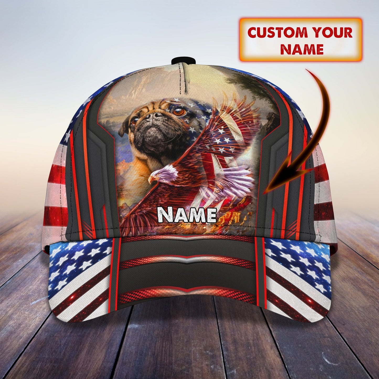 3D Classic Cap My Dog Pug Personalized Name Cap 160 Lasfour CA1244
