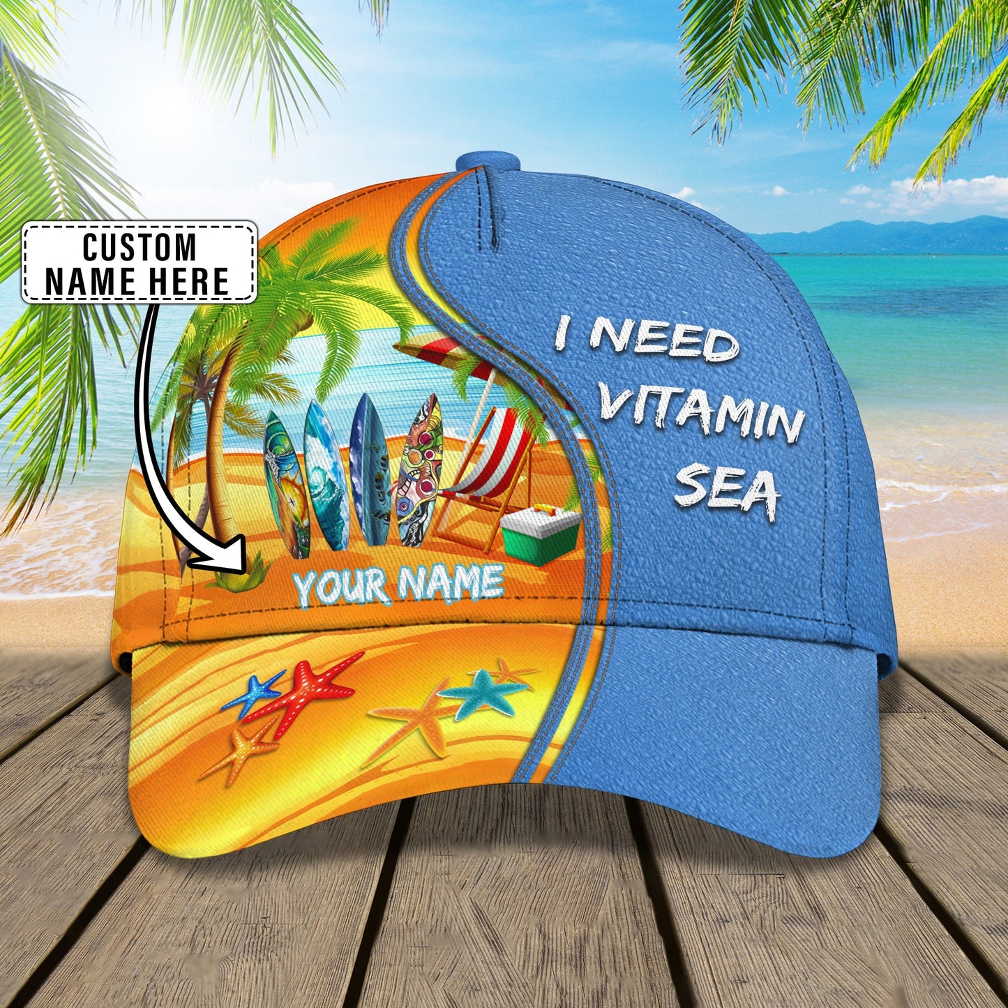 3D Classic Cap Love Beach 03 Personalized Name Cap Lasfour CA1392