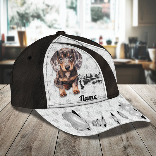 3D Classic Cap Dachshund 02 Personalize Name Cap Lasfour CA1448