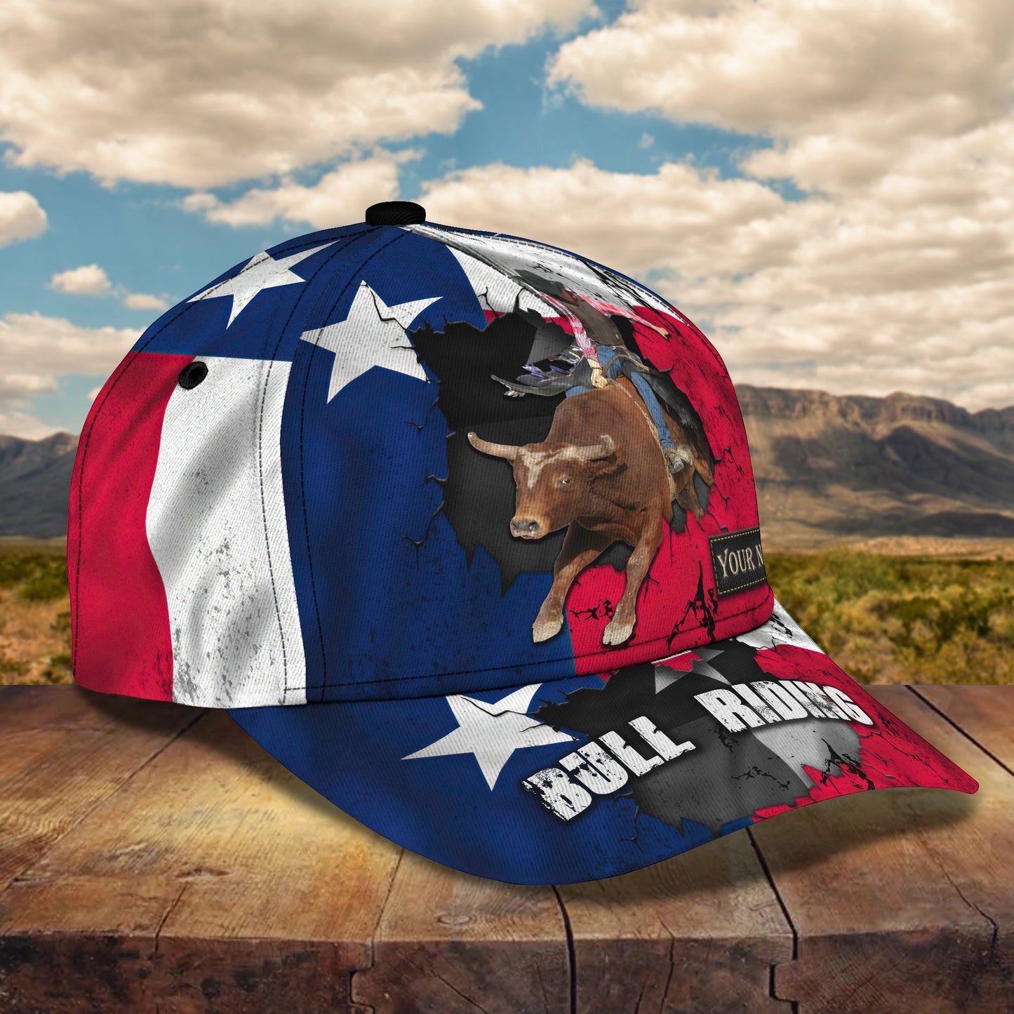 3D Classic Cap Bull Riding Texas 02 Personalized Name Cap Lasfour CA1827