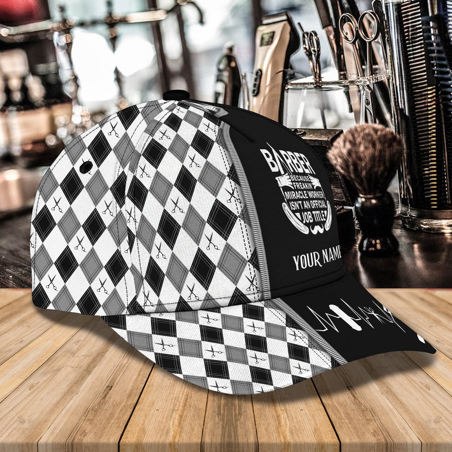 3D Classic Cap Barber Personalized Name Cap 63 Lasfour CA2213