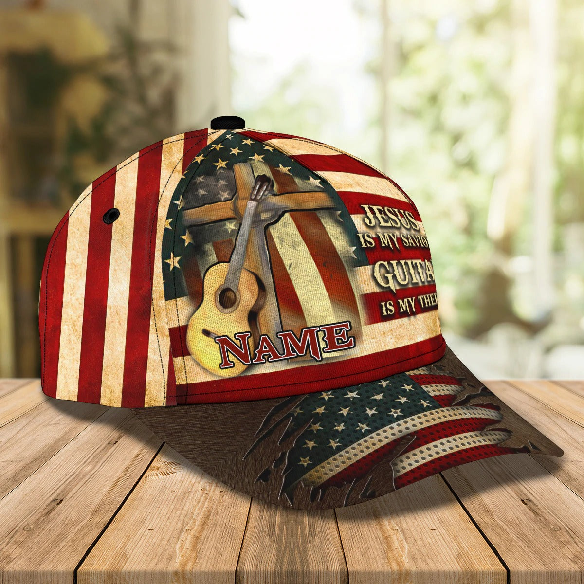 Jesus Is My Savivor Guitar Is My Therapy Personalized Name Cap For Guitar Man, Jesus Guitar Cap Hat CO0441