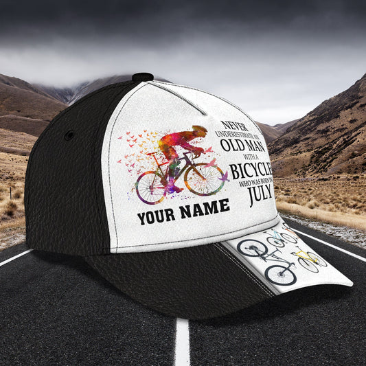 3D Classic Cap Old Man With A Bicycle Personalized Name Cap Lasfour CA0879