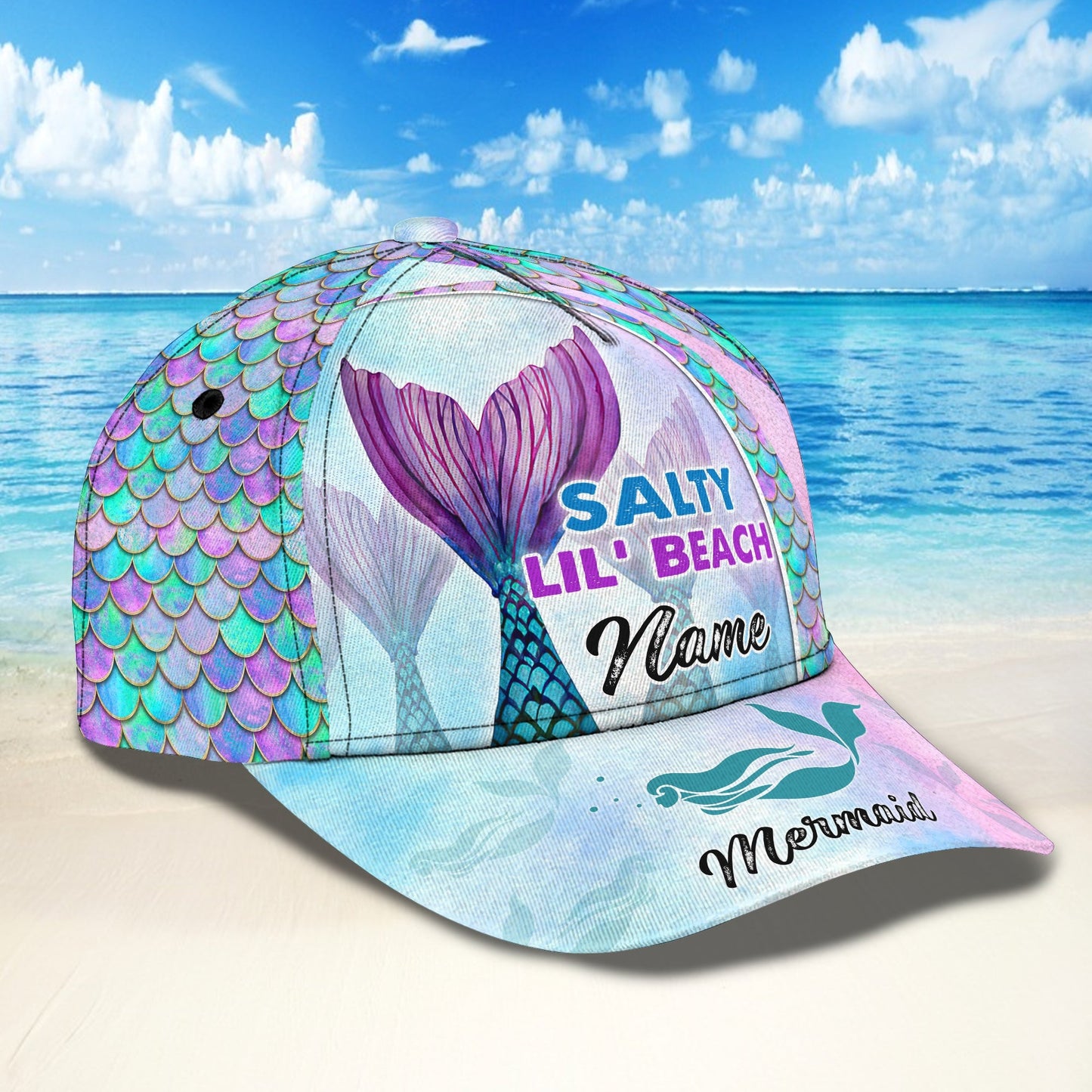 3D Classic Cap Mermaid Lil' Beach Personalized Name Cap Lasfour CA1366